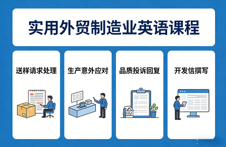 实用外贸制造业英语课程，教你专业处理送样请求、应对生产意外、回复品质投诉、撰写开发信等-九节课