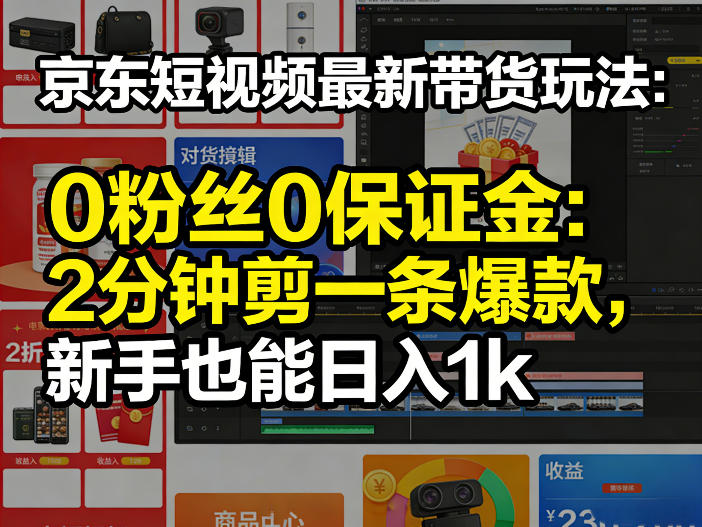 京东短视频最新带货玩法，0粉丝0保证金，2分钟剪一条爆款，新手也能日入1k+【揭秘】-九节课