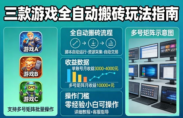 三款游戏全自动搬砖玩法,收益稳定月入1W,支持多号矩阵批量放大,零经验小白也可以操作【揭秘】-九节课