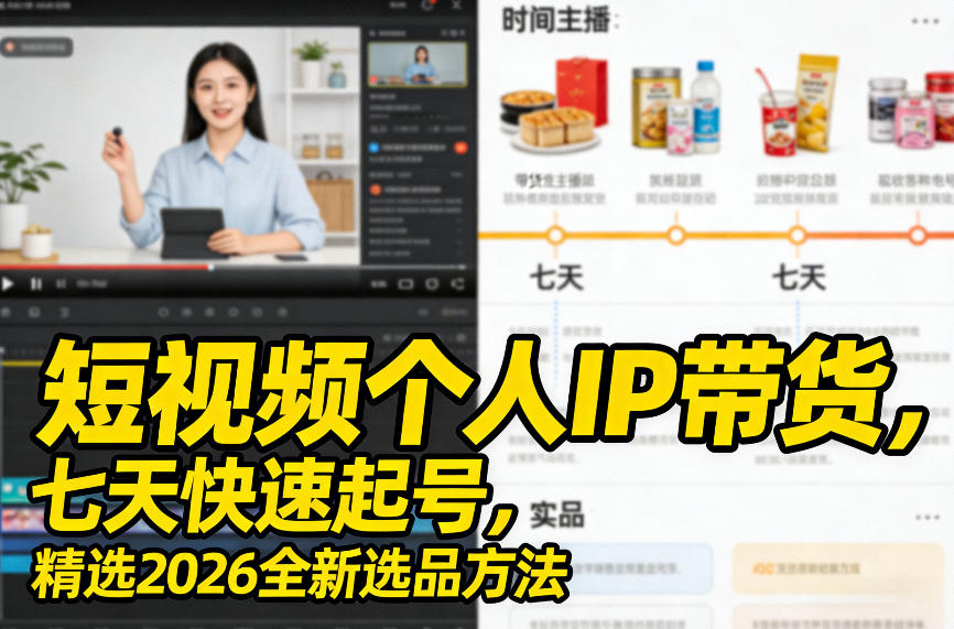 短视频个人IP带货，七天快速起号，精选2026全新选品方法-九节课