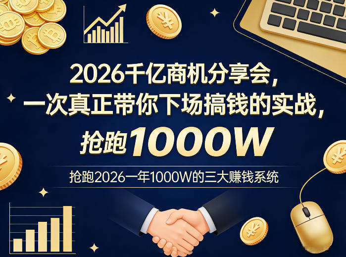 2026千亿商机分享会，一次真正带你下场搞钱的实战，抢跑2026一年1000W的三大賺钱系统-九节课