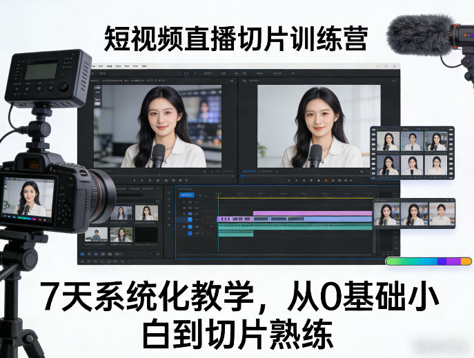 短视频直播切片训练营，7天系统化教学，从0基础小白到切片熟练-九节课