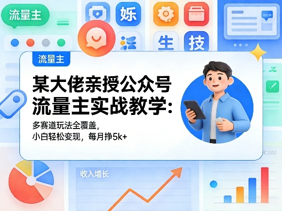 某大佬亲授公众号流量主实战教学：多赛道玩法全覆盖，小白轻松变现，每月多挣5k+-九节课