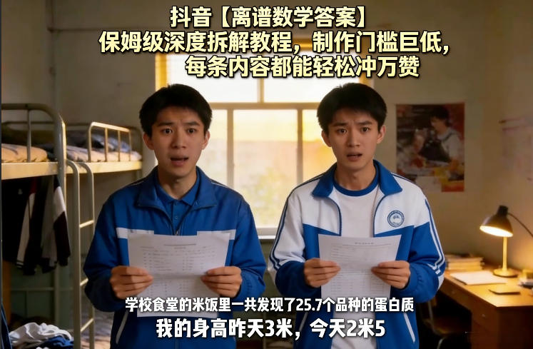 抖音【离谱数学答案】保姆级深度拆解教程，制作门槛巨低，每条内容都能轻松冲万赞，附详细步骤-九节课