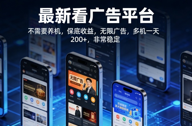 最新看广告平台，不需要养机，保底收益，无限广告，多机一天200+，非常稳定【揭秘】-九节课