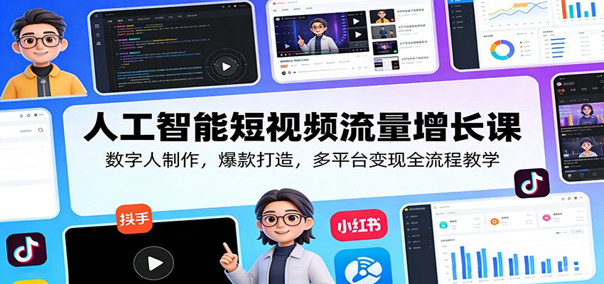 人工智能短视频流量增长课：数字人制作，爆款打造，多平台变现全流程教学-九节课