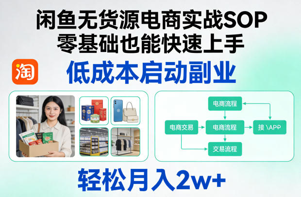 闲鱼无货源电商实战SOP，零基础也能快速上手，低成本启动副业，轻松月入2w+-九节课