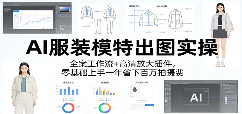 AI服装模特出图实操：全案工作流+ 高清放大插件，零基础上手一年省下百万拍摄费-九节课