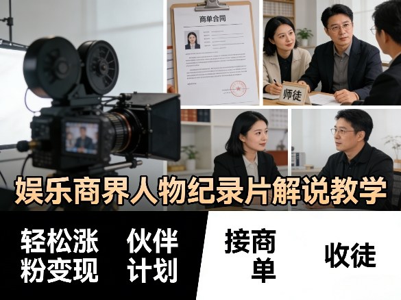 娱乐商界人物纪录片解说教学，轻松涨粉变现，伙伴计划，接商单，收徒等-九节课