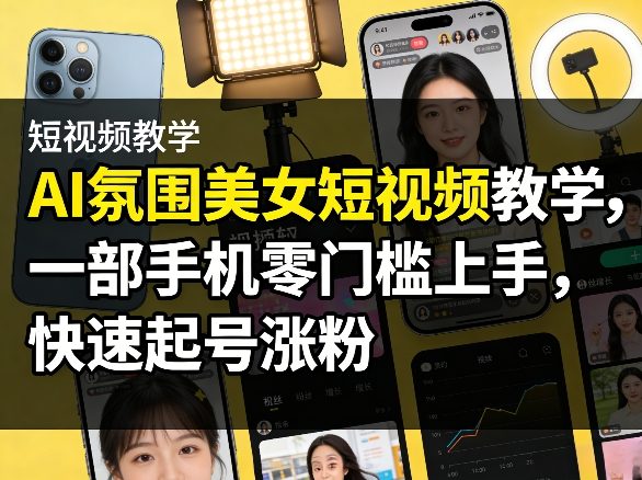 AI氛围美女短视频教学，一部手机零门槛上手，快速起号涨粉-九节课