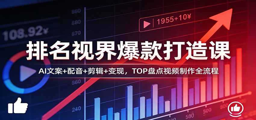 排名视界爆款打造课：AI文案+配音+剪辑+变现，TOP盘点视频制作全流程-九节课