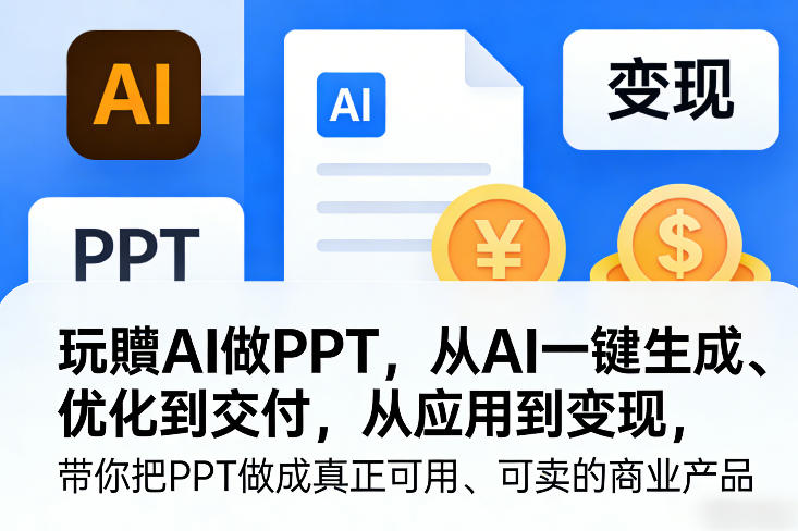 玩賺AI做PPT，从AI一键生成、优化到交付，从应用到变现，带你把PPT做成真正可用、可卖的商业产品-九节课