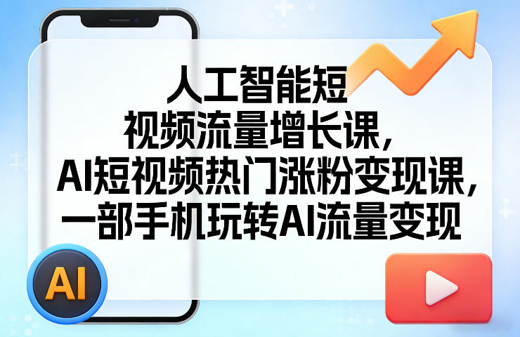 人工智能短视频流量增长课,AI短视频热门涨粉变现课,一部手机玩转AI流量变现-九节课