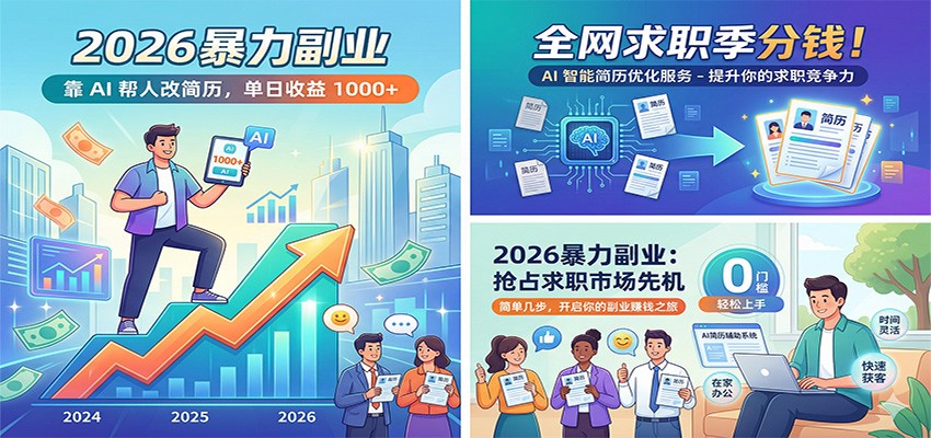 2026暴力副业：靠AI帮人改简历，单日收益1000+，全网求职季分钱-九节课