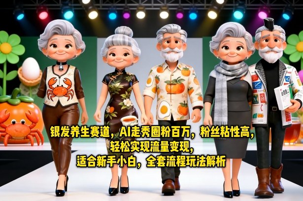 银发养生赛道，AI走秀圈粉百万，粉丝粘性高，轻松实现流量变现，适合新手小白，全套流程玩法解析-九节课