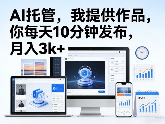 公众号AI托管，我提供作品，你每天10分钟发布，月入3k+【揭秘】-九节课