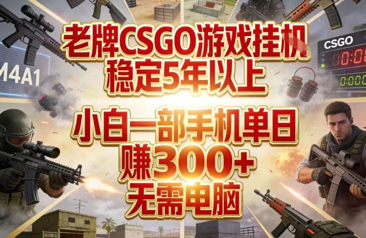 老牌CSGO游戏挂G，稳定5年以上，小白一部手机单日賺3张+，无需电脑【揭秘】-九节课