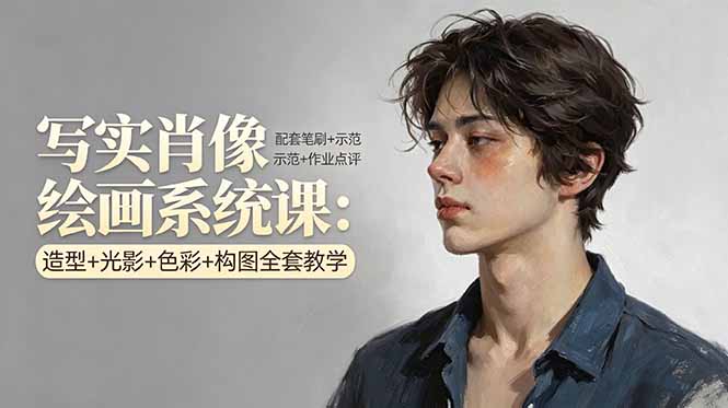 （17967期）写实肖像绘画系统课：造型+光影+色彩+构图全套教学，配套笔刷+示范+作业点评-九节课