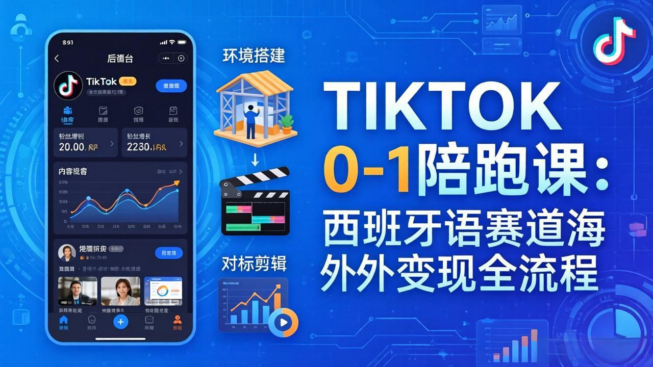 （17908期）TIKTOK 0-1 陪跑课：从环境搭建到刷对标剪辑，西班牙语赛道海外变现全流程-九节课