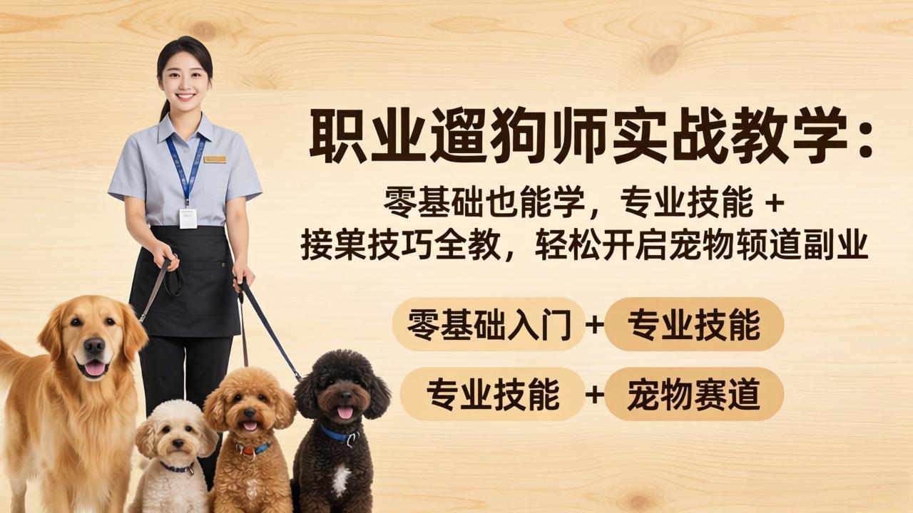 （18115期）职业遛狗师实战教学：零基础也能学，专业技能 + 接单技巧全教，轻松开启宠物赛道副业-九节课