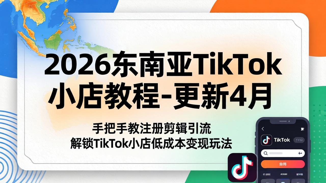 （18180期）2026东南亚TikTok小店教程-更新4月，手把手教注册剪辑引流，解锁TikTok小店低成本变现玩法-九节课