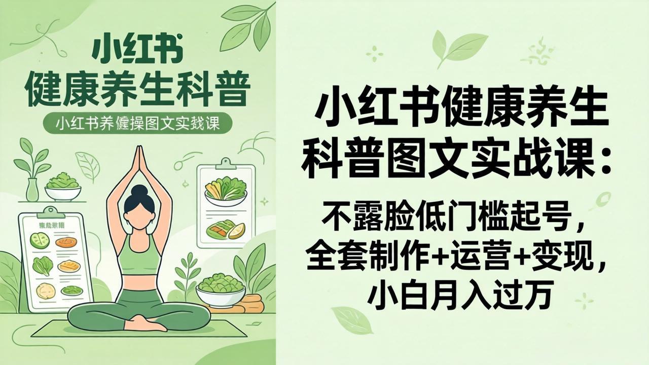 （18033期）2026小红书健康养生科普图文实战课：不露脸低门槛起号，全套制作+运营+变现，小白月入过万-九节课