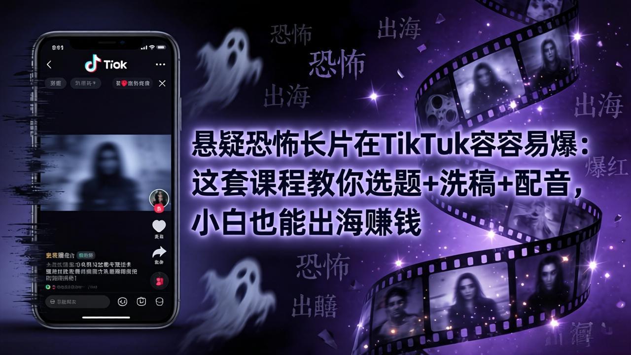 （18220期）悬疑恐怖长片在TikTok最容易爆：这套课程教你选题+洗稿+配音，小白也能出海赚钱-九节课