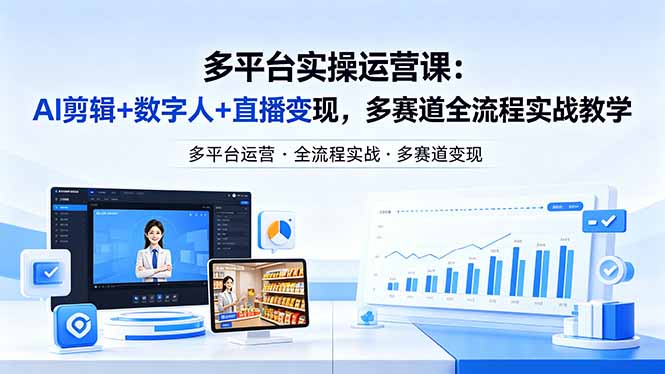 （18193期）某团队多平台实操运营课-更新26年4月25：AI剪辑+数字人+直播变现，多赛道全流程实战教学-九节课