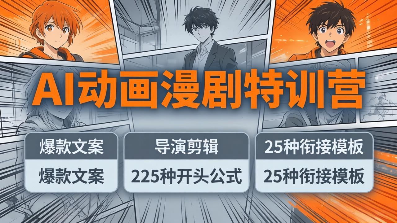 （17917期）AI动画漫剧特训营：爆款文案+导演剪辑：225种开头公式+25种衔接模板，两小时剪电影级大片-九节课