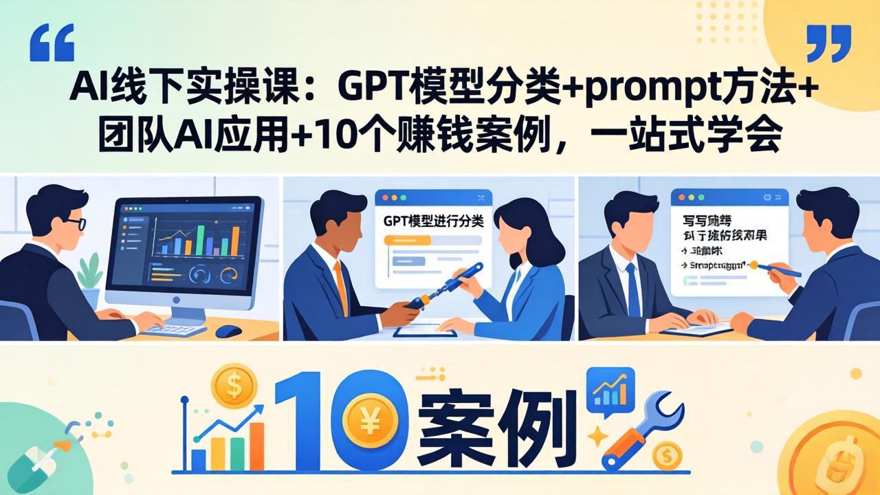 （18017期）AI线下实操课：GPT模型分类+prompt方法+团队AI应用+10个赚钱案例，一站式学会-九节课