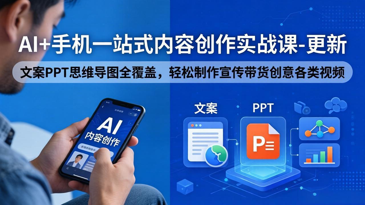 （18204期）AI+手机一站式内容创作实战课-更新，文案PPT思维导图全覆盖，轻松制作宣传带货创意各类视频-九节课