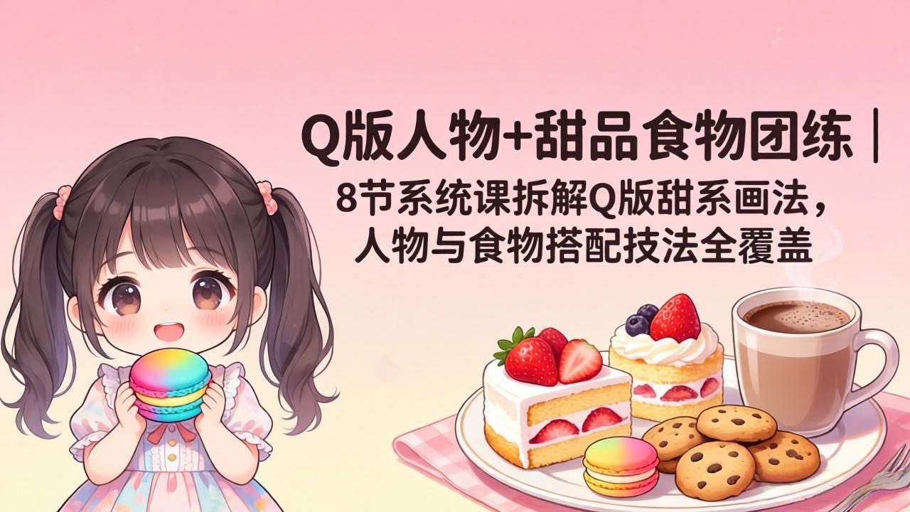 （18037期）Q版人物+甜品食物团练｜8节系统课拆解Q版甜系画法，人物与食物搭配技法全覆盖-九节课
