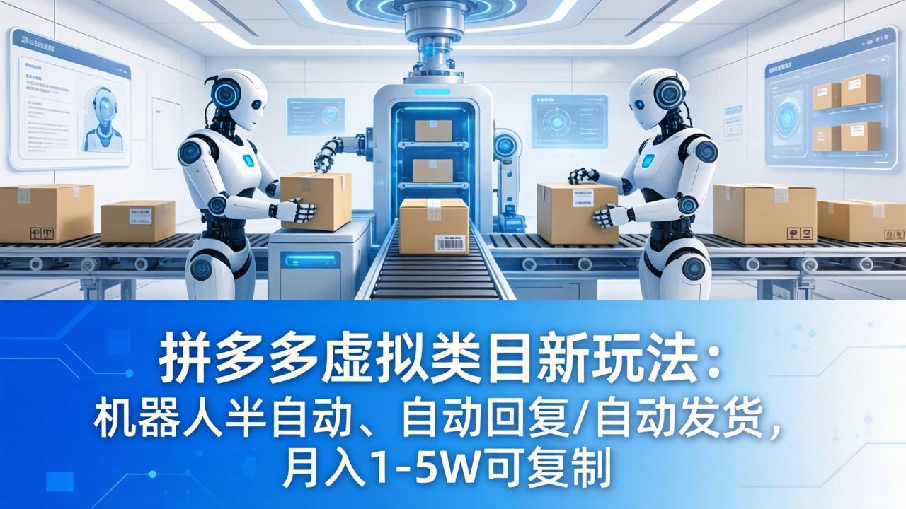 （18038期）拼多多虚拟类目新玩法：机器人半自动、自动回复 /自动发货，月入 1-5W 可复制-九节课