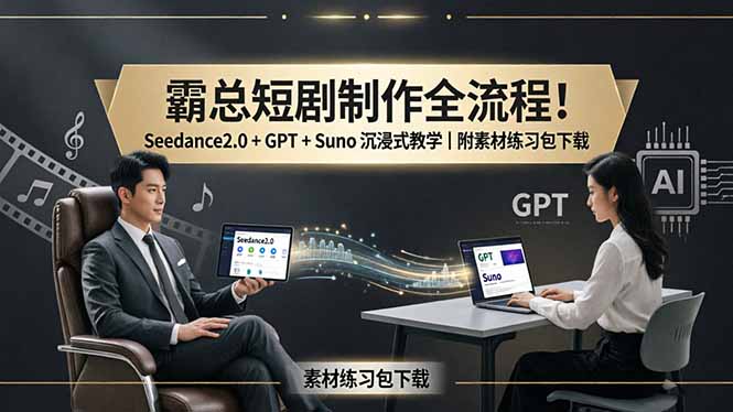（18153期）霸总短剧制作全流程！Seedance2.0 + GPT + Suno 沉浸式教学｜附素材练习包下载-九节课