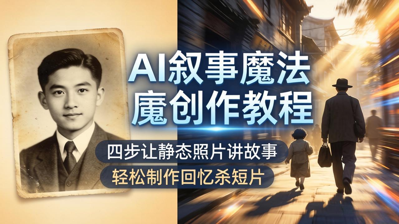 （18208期）AI叙事魔法创作教程，四步让静态照片讲故事，老照片修复加动态特效，轻松制作回忆杀短片-九节课
