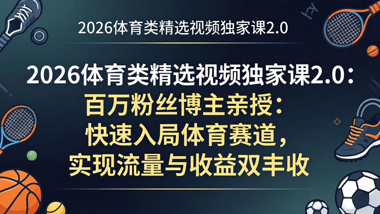 （17991期）2026体育类精选视频独家课2.0：百万粉丝博主亲授：快速入局体育赛道，实现流量与收益双丰收-九节课
