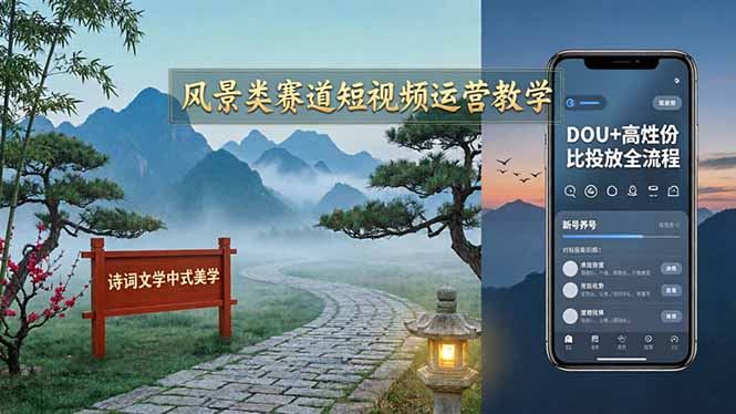 （17992期）风景类赛道短视频运营教学：诗词文学中式美学，新号养号对标账号定位，DOU+高性价比投放全流程-九节课