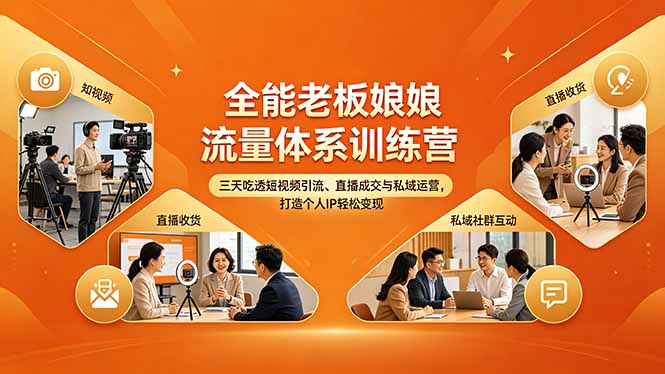 （18187期）全能老板娘流量体系训练营，三天吃透短视频引流、直播成交与私域运营，打造个人IP轻松变现-九节课