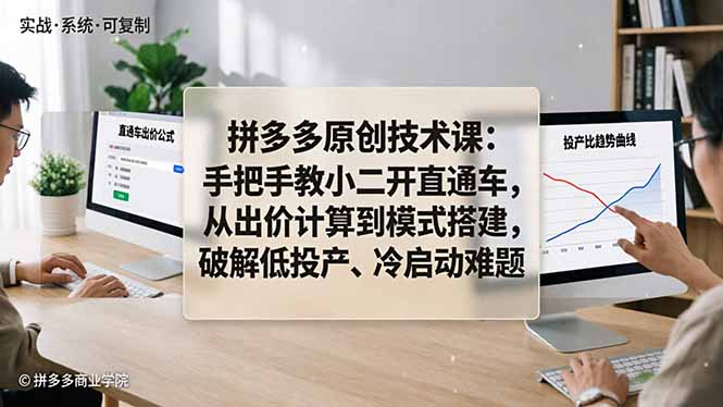 （18159期）拼多多原创技术课：手把手教小二开直通车，从出价计算到模式搭建，破解低投产、冷启动难题-九节课