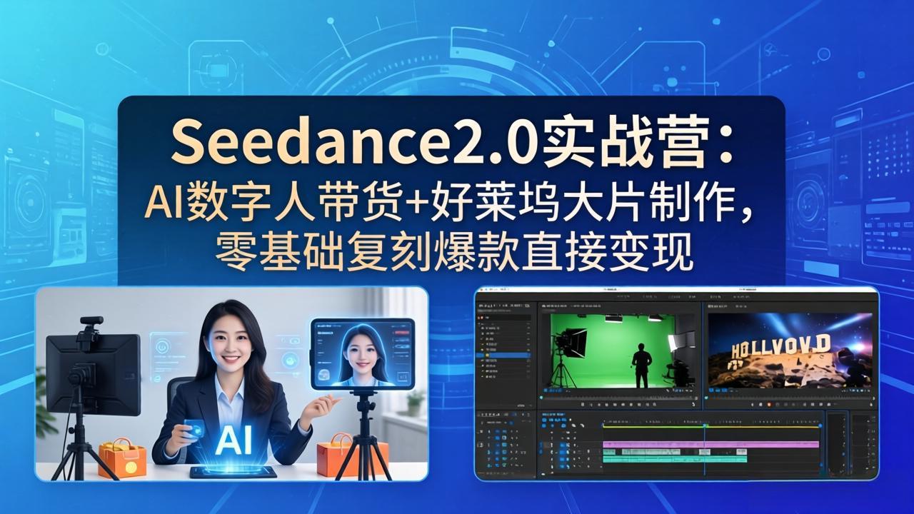 （18238期）Seedance2.0实战营：AI数字人带货+好莱坞大片制作，零基础复刻爆款直接变现-九节课