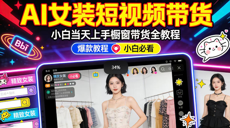 AI女装短视频橱窗带货：小白零门槛当天上手，高佣金爆款轻松賺！-九节课
