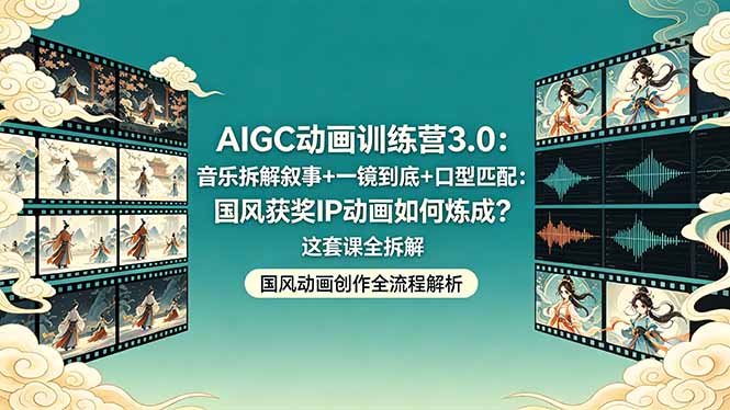 （18244期）AIGC动画训练营3.0：音乐拆解叙事+一镜到底+口型匹配：国风获奖IP动画如何炼成？这套课全拆解-九节课