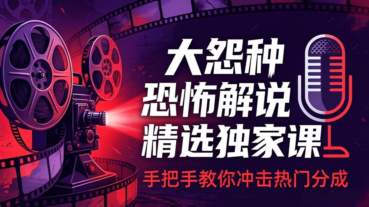 （17920期）大怨种恐怖解说精选独家课：电影下载+文案配音+片头封面，手把手教你冲击热门分成-九节课