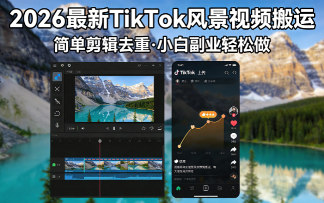 （18001期）2026最新TikTok风景视频搬运简单剪辑去重小白副业月入 8000-九节课