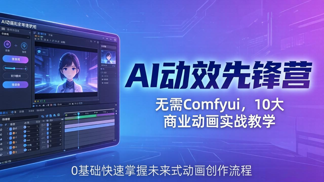 （18077期）AI 动效先锋营：无需Comfyui，10大商业动画实战教学，0基础快速掌握未来式动画创作流程-九节课
