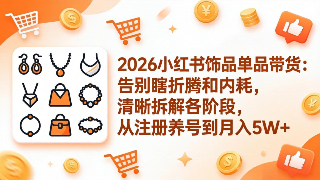 （17861期）2026小红书饰品单品带货：告别瞎折腾和内耗，清晰拆解各阶段，从注册养号到月入5W+-九节课