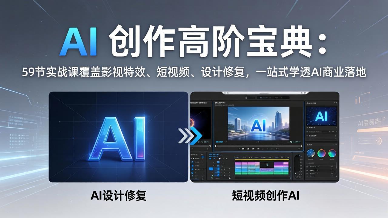 （17887期）AI 创作高阶宝典：59节实战课覆盖影视特效、短视频、设计修复，一站式学透AI商业落地-九节课