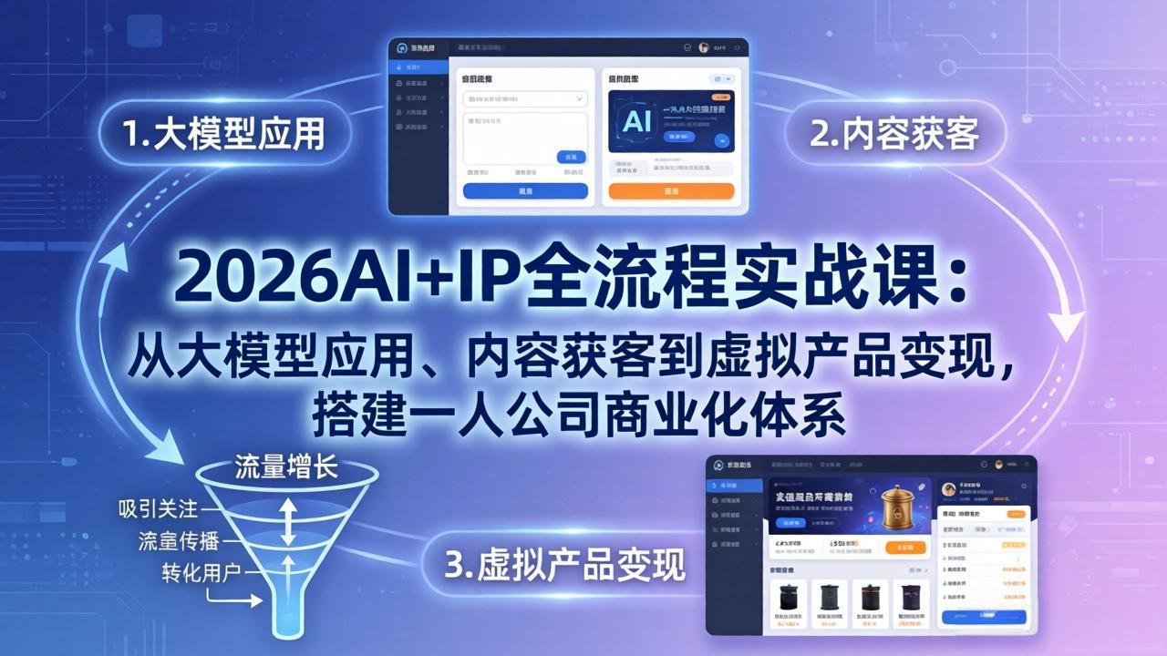 （17863期）2026AI+IP全流程实战课：从大模型应用、内容获客到虚拟产品变现，搭建一人公司商业化体系-九节课