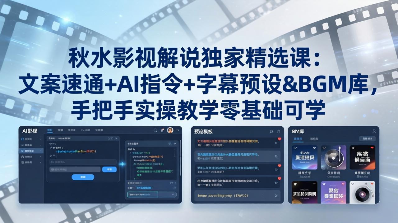 （18080期）秋水影视解说独家精选课：文案速通+AI指令+字幕预设+BGM库，手把手实操教学零基础可学-九节课