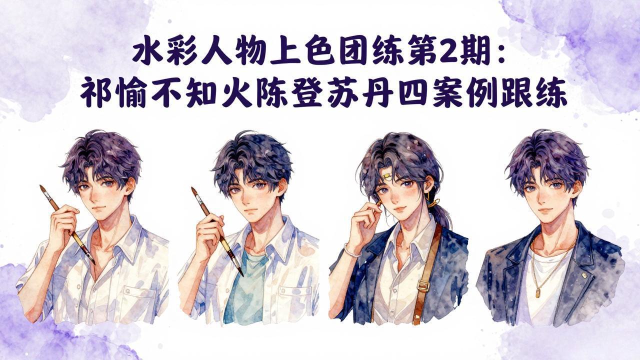 （17954期）水彩人物上色团练第2期：祁煜不知火陈登苏丹四案例跟练，手把手提升绘画能力-九节课